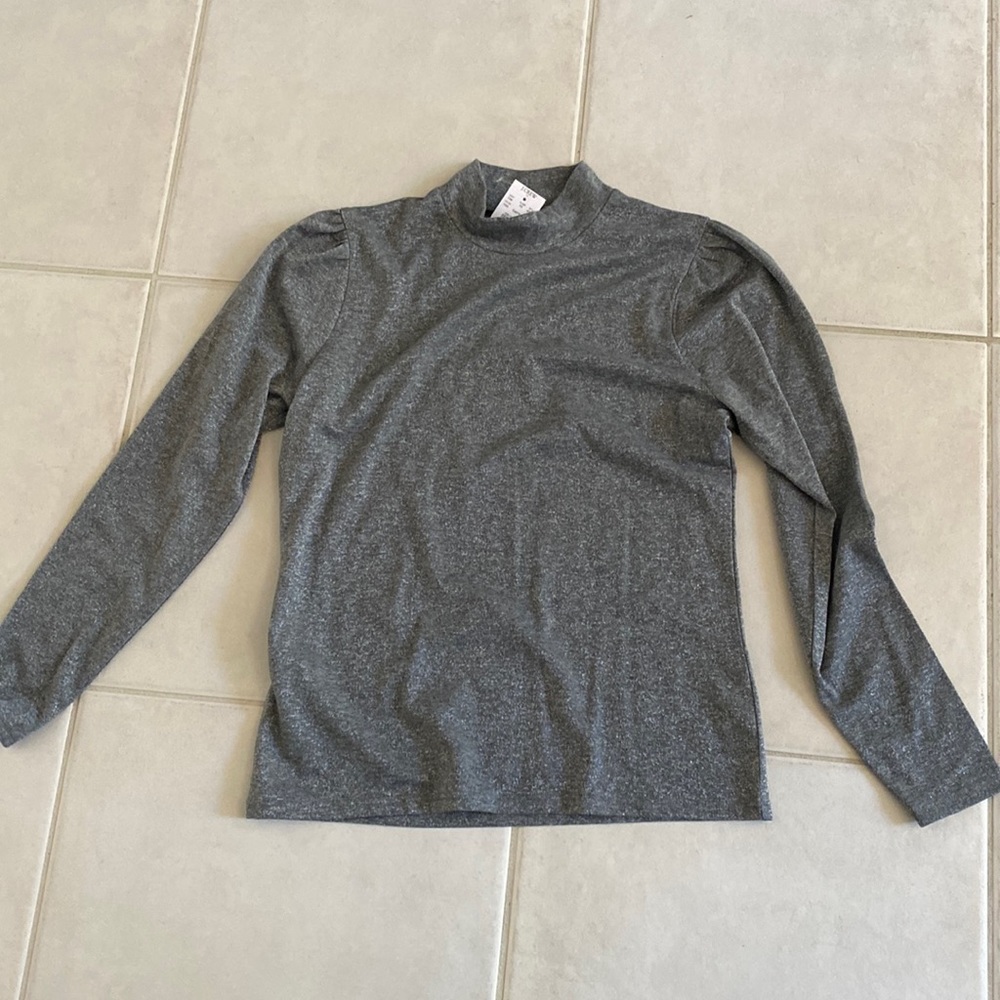NWT J. Crew silver long sleeve sparkly turtleneck shirt size L